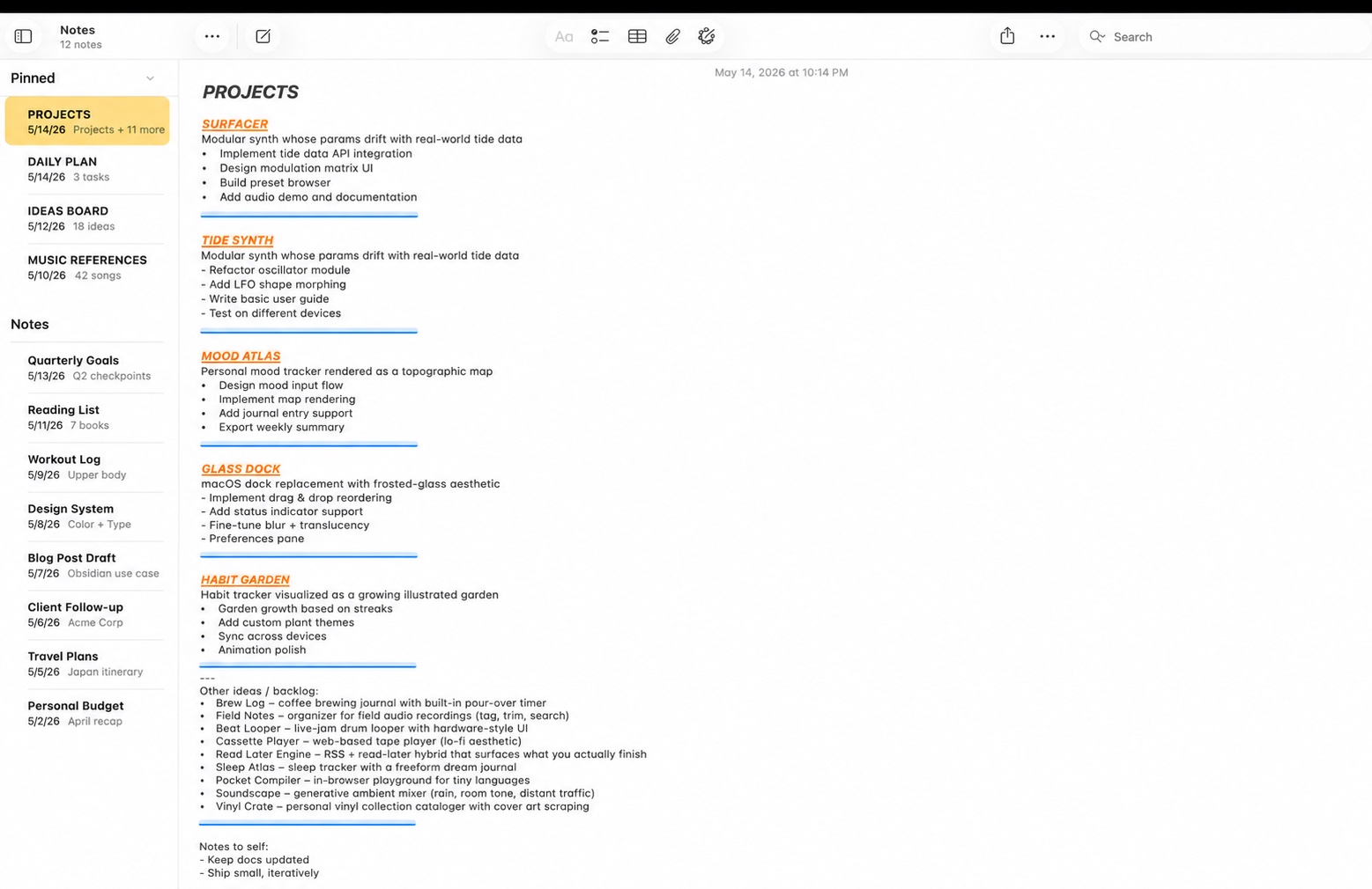 Before — Apple Notes