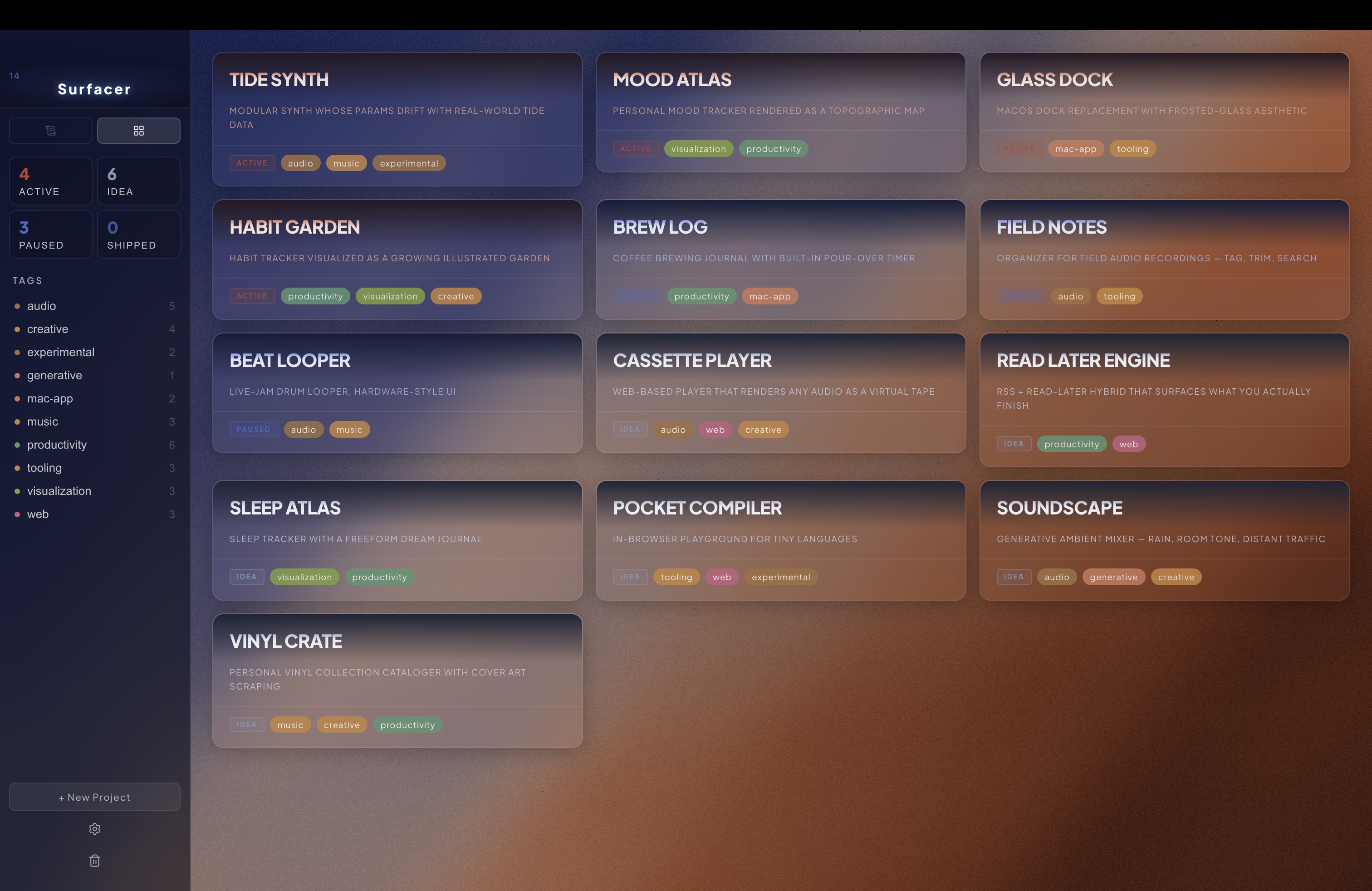 Surfacer — project dashboard