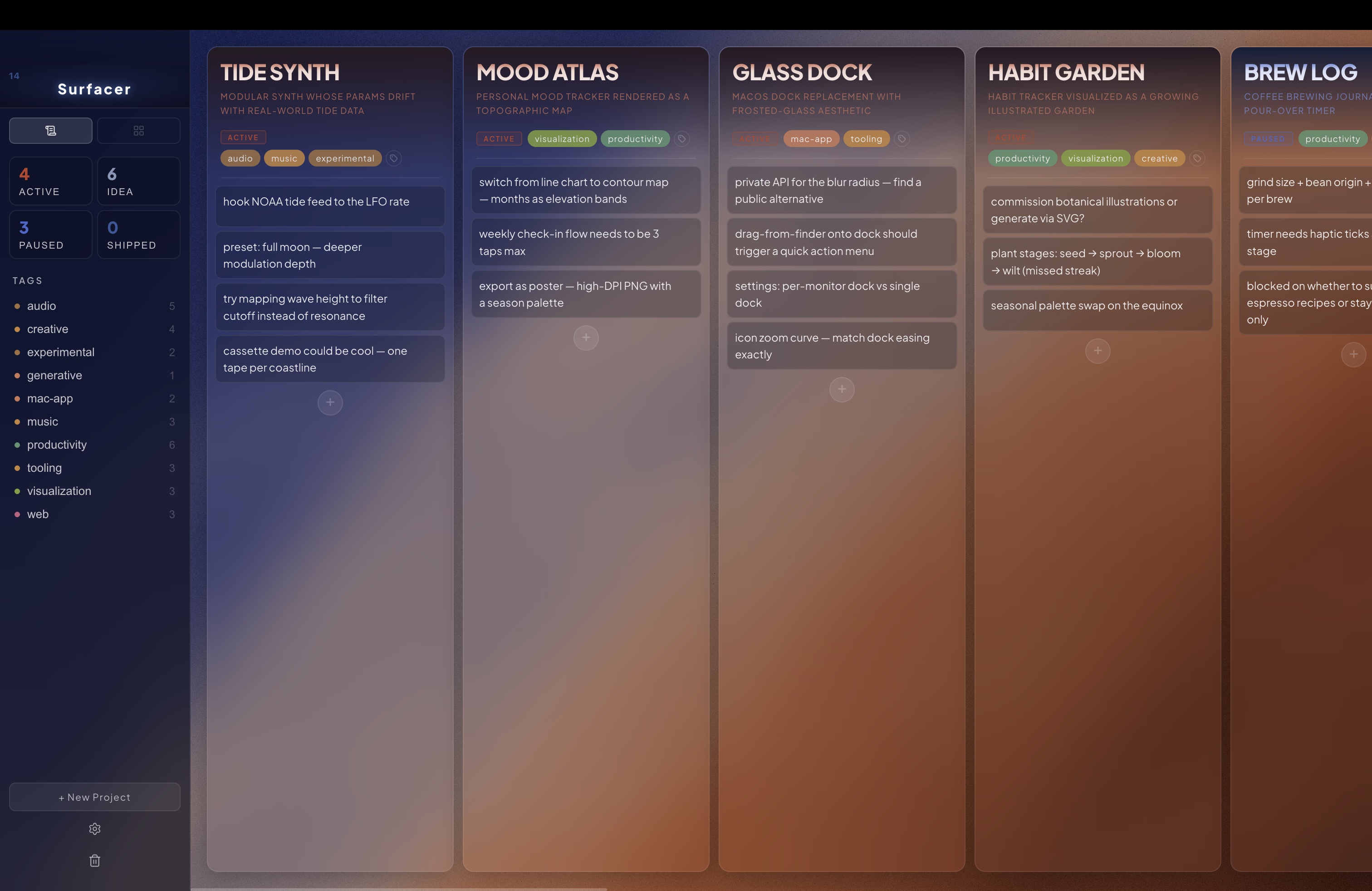 Scroll view — multiple project columns in a chain