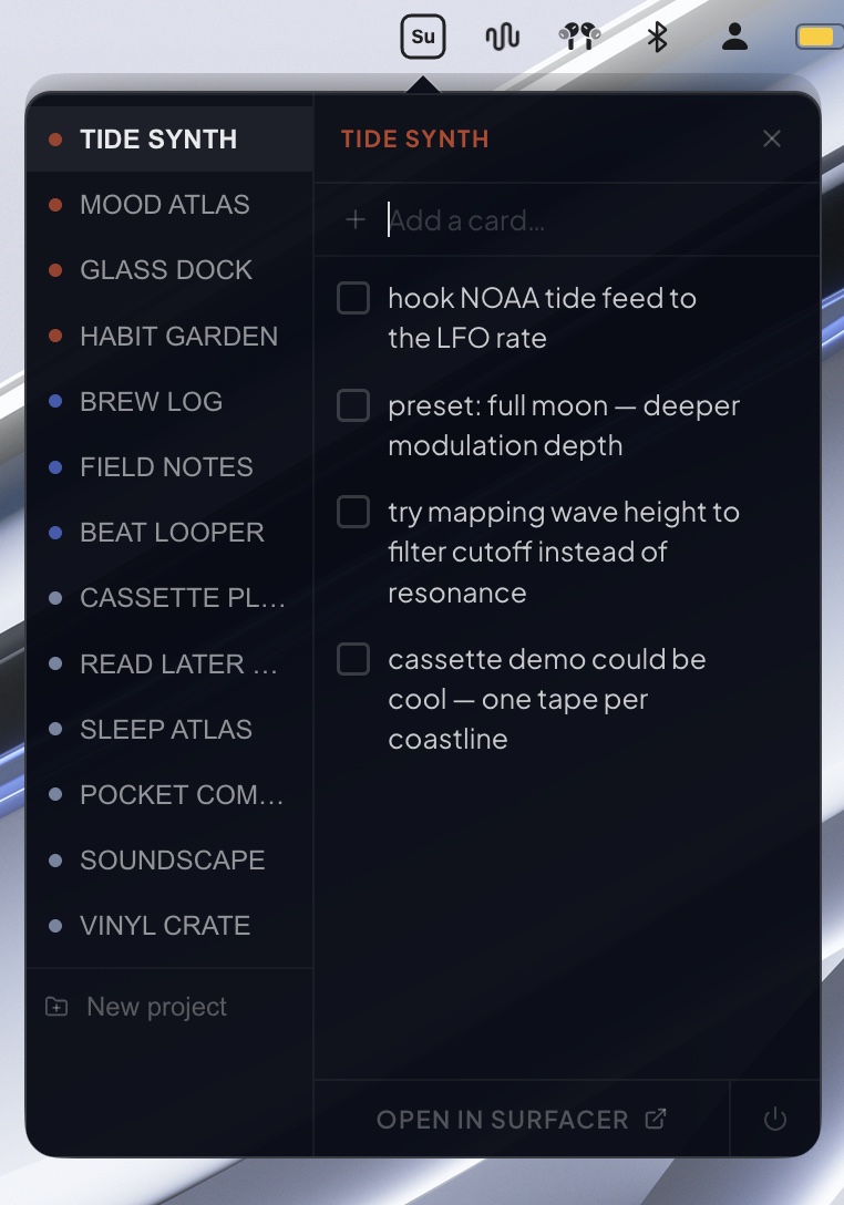 Menu-bar popover — close-up