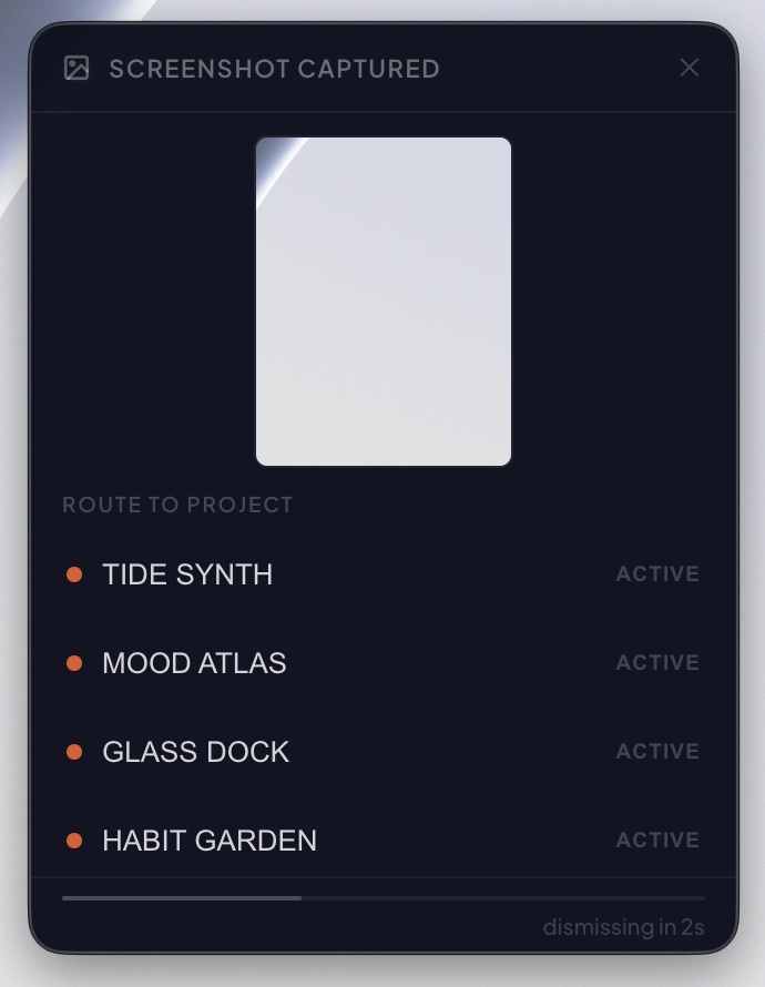 Screenshot capture toast — close-up
