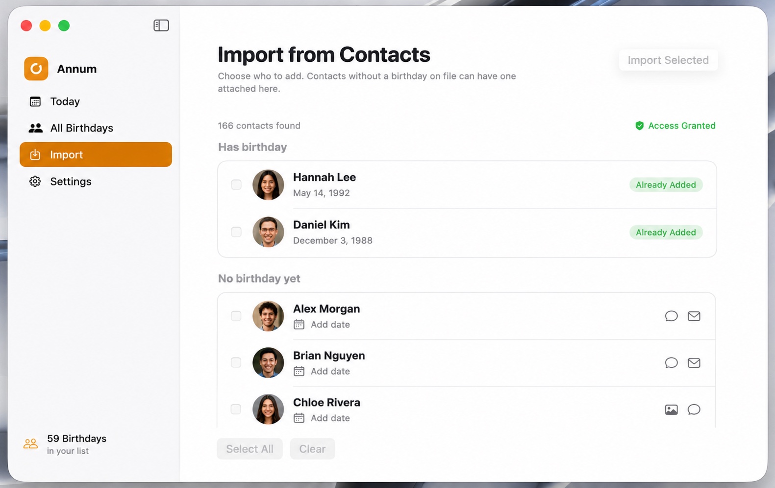 Import from Contacts — Annum