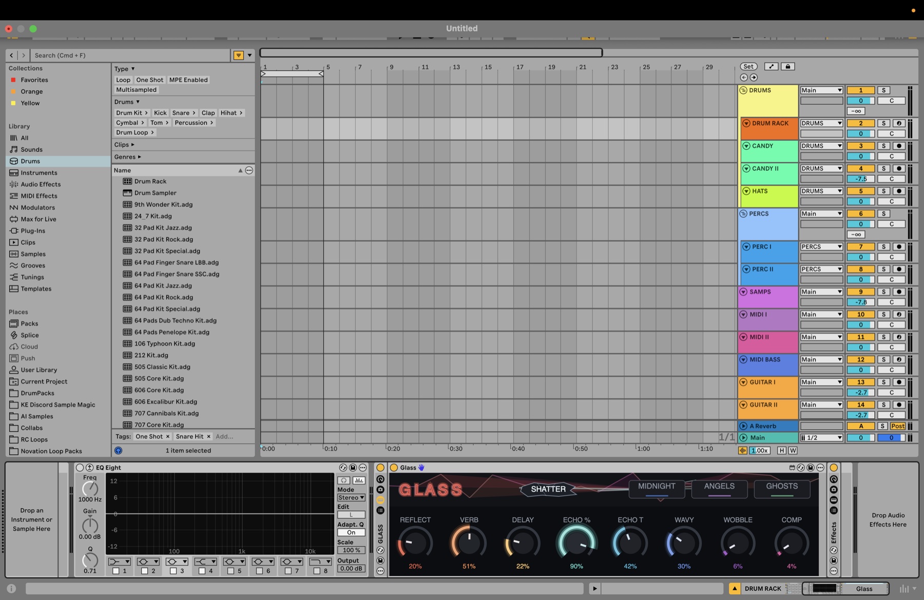 GLASS device docked in an Ableton Live session